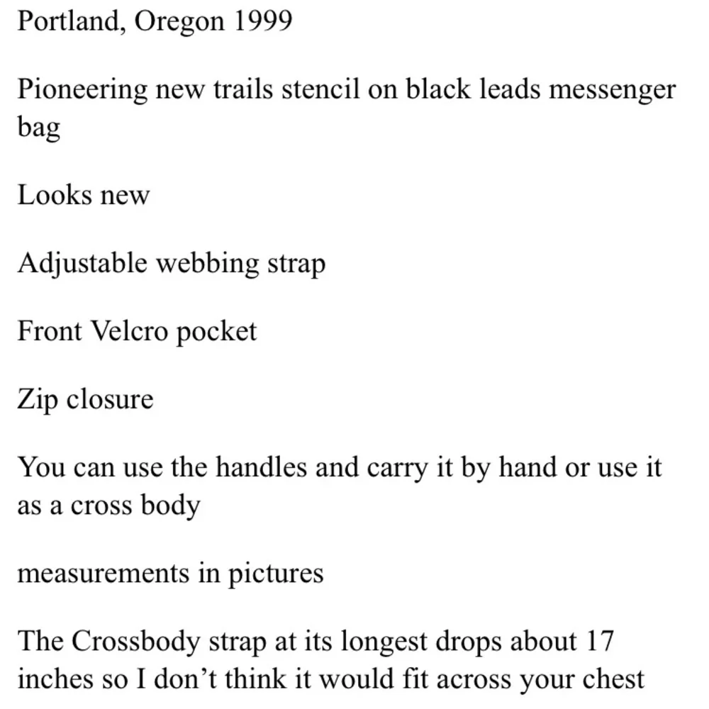 Leeds Messenger bag 1999 Portland Trails Oregon excellent condition